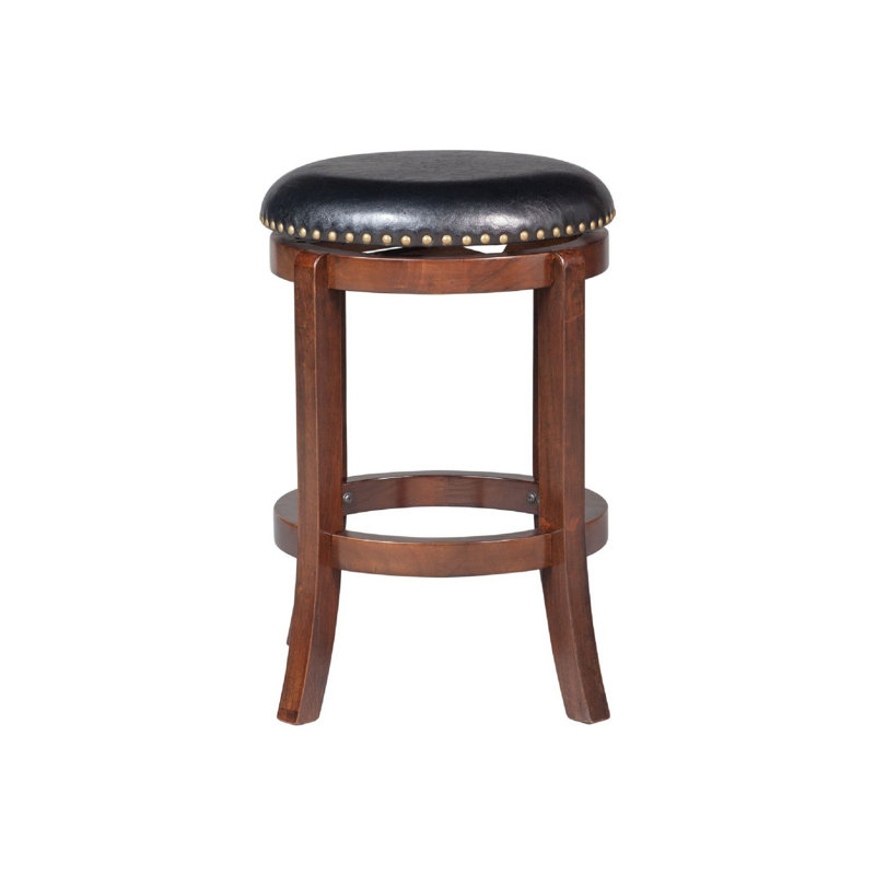 Tabouret de comptoir pivotant en bois massif Deltrice, Noyer brun