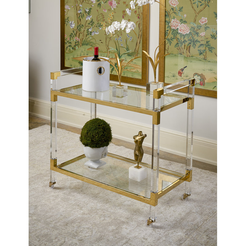Acrylic Bar Cart, Clear/Polished Brass