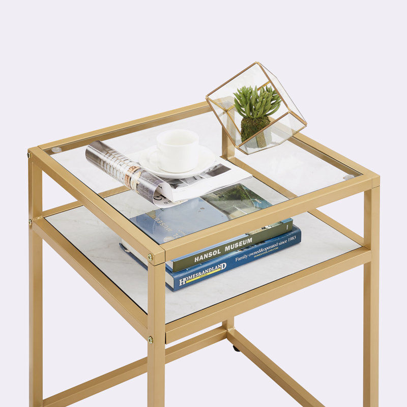Table de bout avec rangement Kaamini, Transparent, Or