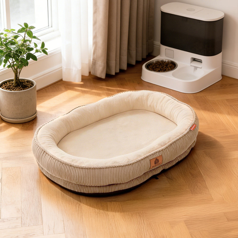 Corduroy Pet Bed, Brown, Medium (12.5cm H x 60cm W x 50cm D)