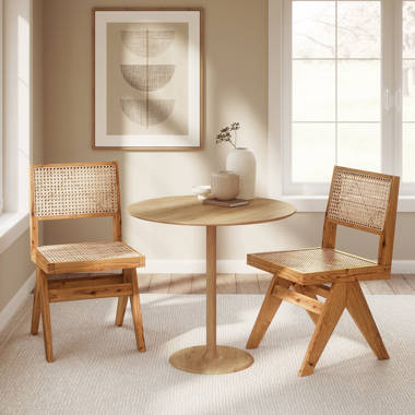 Sunnydaze Set of 2 Slat-Back Dining Chairs - Natural with Beige Cushions