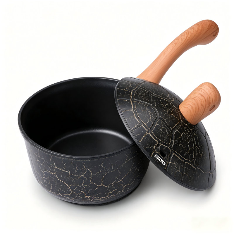 DEORS 2,8 pte Casserole antiadhésive en céramique avec couvercle, petit pot à lait Bionic Turtle, soupe sans PFAS et PFOA