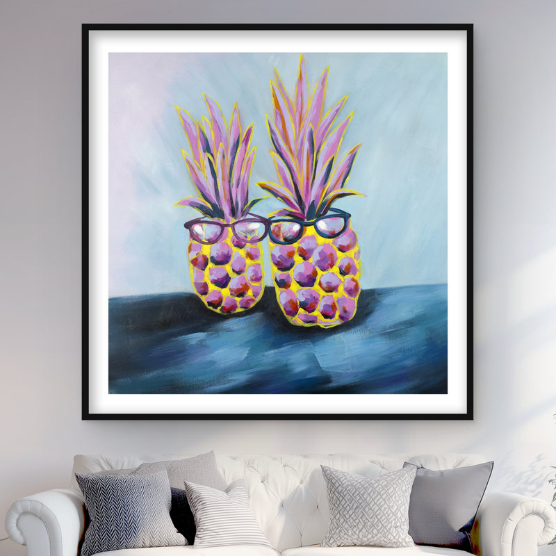 Funny Pineapples with Sunglasses - Kitchen Pink Framed Print