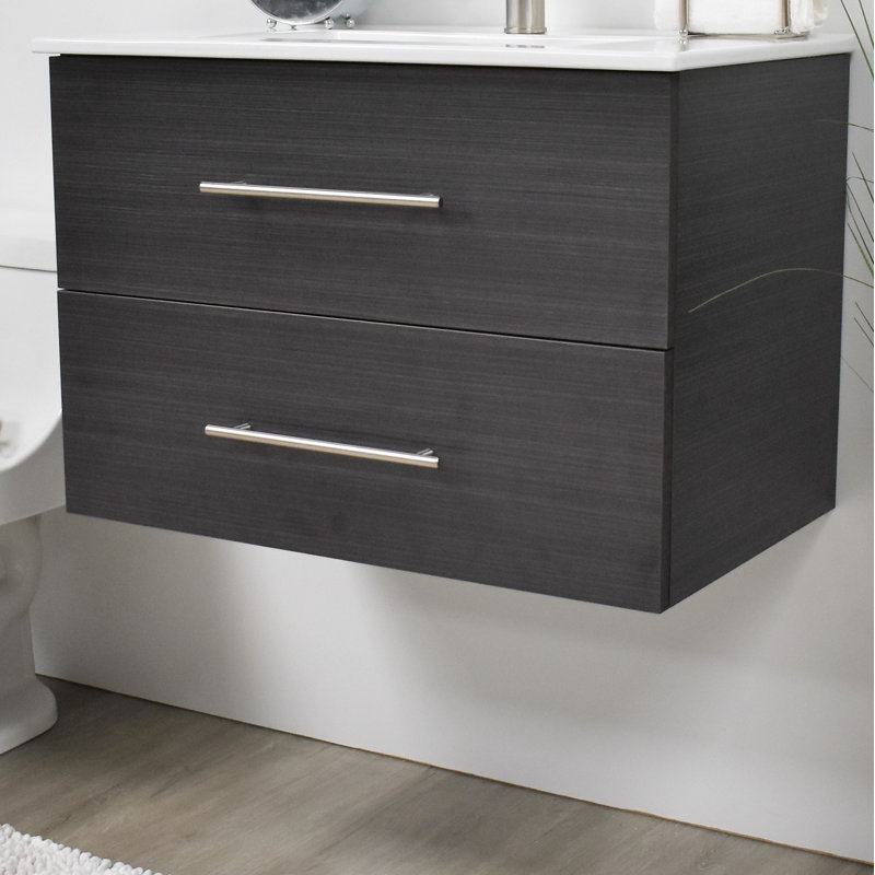 Abdirahman 24'' Single Bathroom Vanity with Ceramic Top, Black Ash