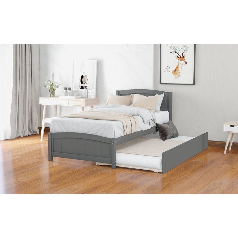 Lit plateforme avec lit gigogne, Gris