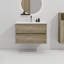 Évier intégré en céramique avec trop-plein, meuble-lavabo moderne en chêne brut, grand rangement pour la salle de bain
