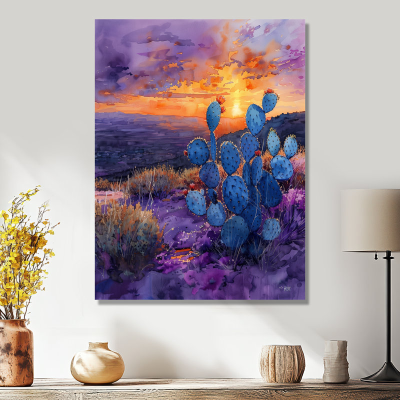 Cactus vert, désert, coucher de soleil I - art mural floral cactus, Métal métal, H 32 po x l 16 po x P 1 po