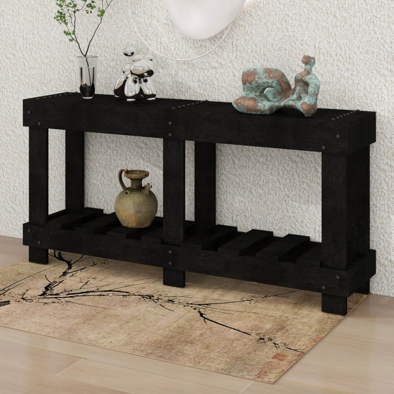 Vintage Entryway Console Table,Solid Cedar Wood, Black