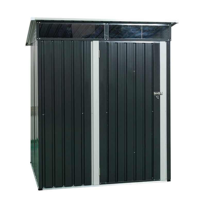 Remise de rangement extérieure noire en métal de 5 pi x 3 pi - panneau transparent, structure en acier galvanisé pour plus de stabilité, porte à charnières, assemblage facile, panneaux de corrosion en plaque, fabrication en fer