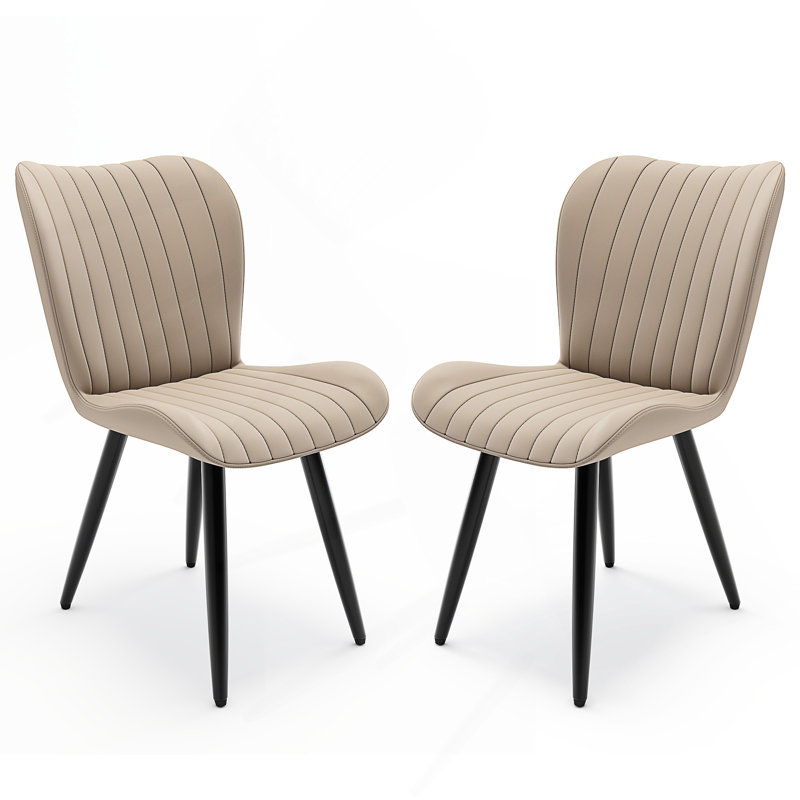 Modern Leather Dining Chairs With Thick Cushions & Metal Legs, Crème, 2