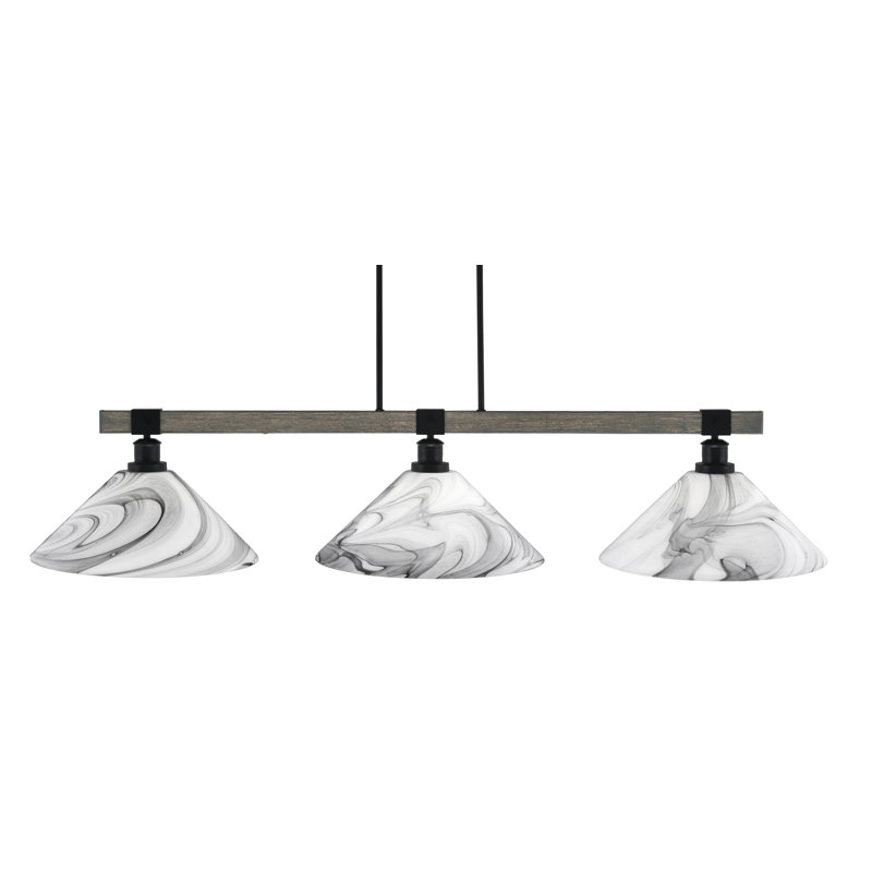 Bar 3 lumières avec verre tourbillon onyx 16 po Bitner, Noir mat / bois patiné peint
