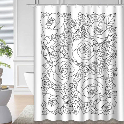 Waterproof Abstract Floral Vintage Rose Shower Curtain with 12 Hooks