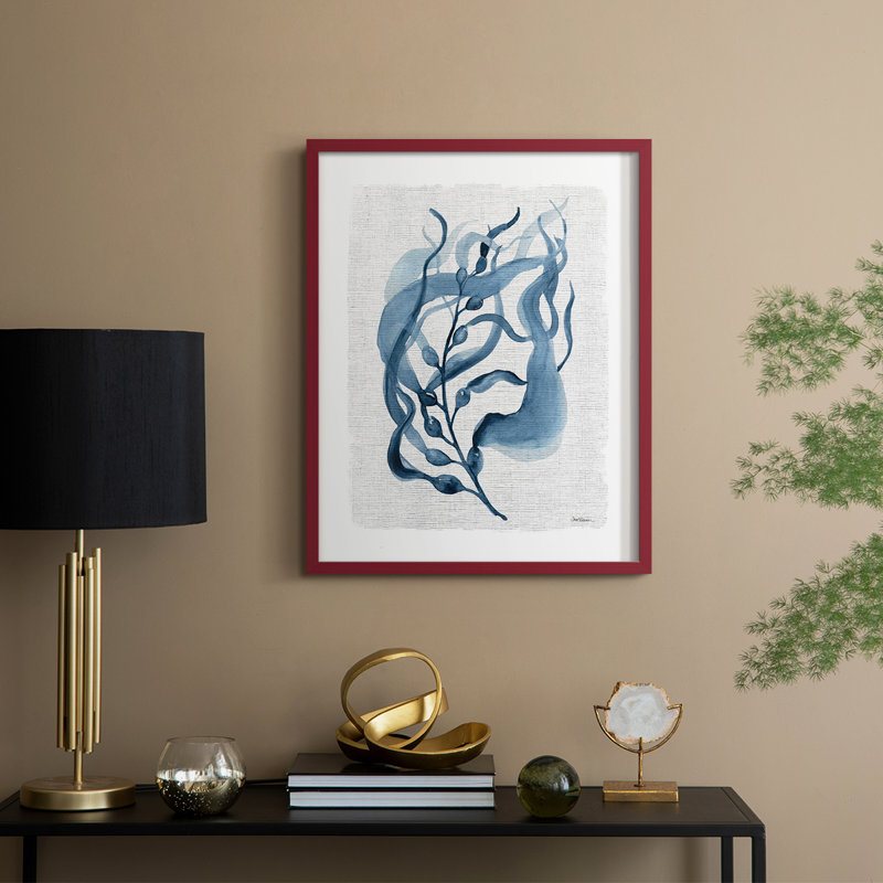 Reproduction encadrée marine en varech II - bois massif, H 11 po x l 9 po, Rouge
