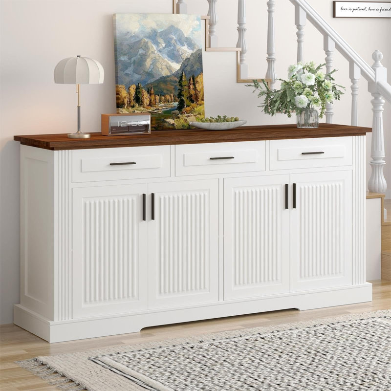Buffet à buffet 63 "à 3 tiroirs, station de café avec 4 portes et tablettes réglables, console de rangement pour la salle à manger