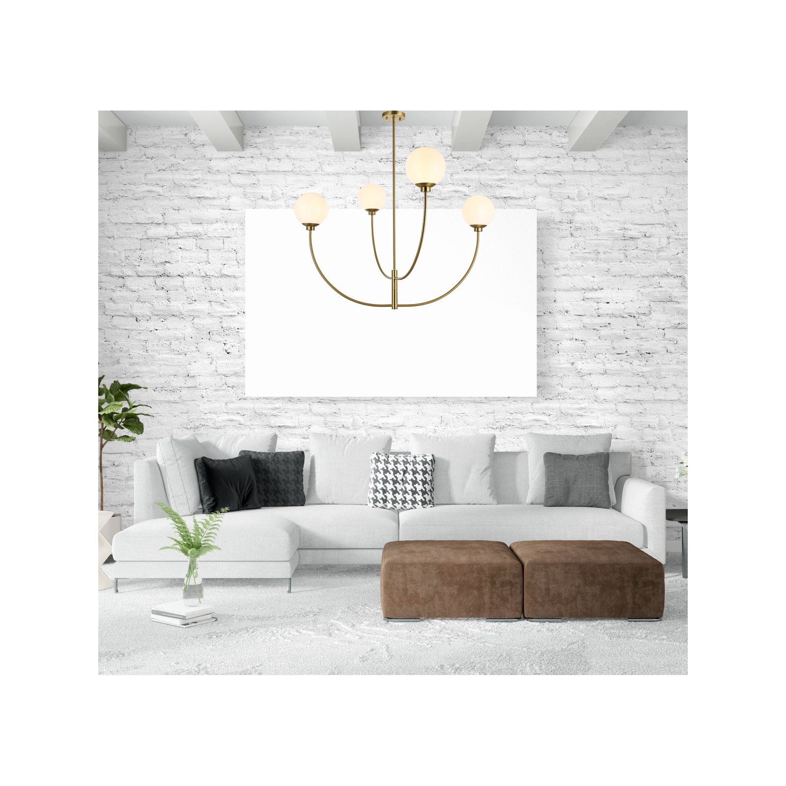 Kyle 4 - Light Dimmable Modern Linear Chandelier, 29.5" H x 42" W x 42" D, Satin Gold