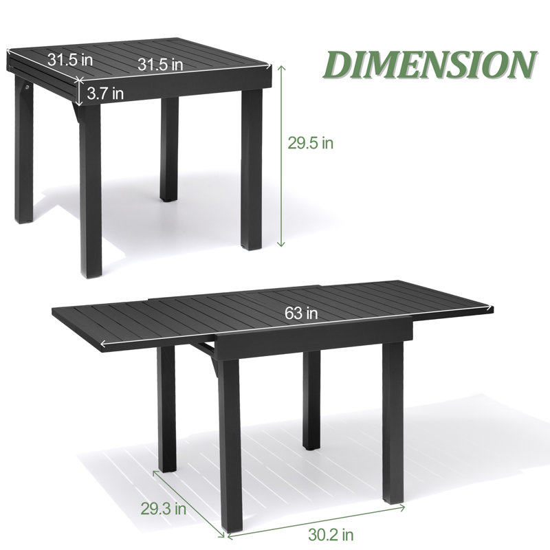 Table de salle à manger d'extérieur en aluminium extensible pour 4 à 6 personnes Lerline