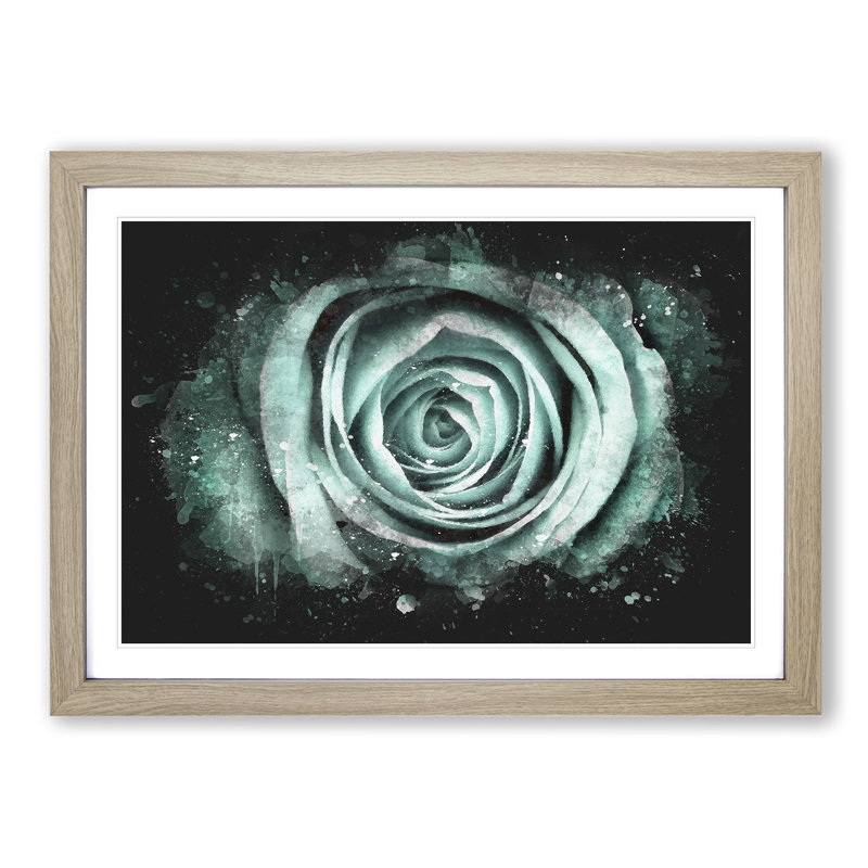 Mint Green Rose - Picture Frame Graphic Art Print, Oak Framed, 33cm H x 45cm W x 2cm D