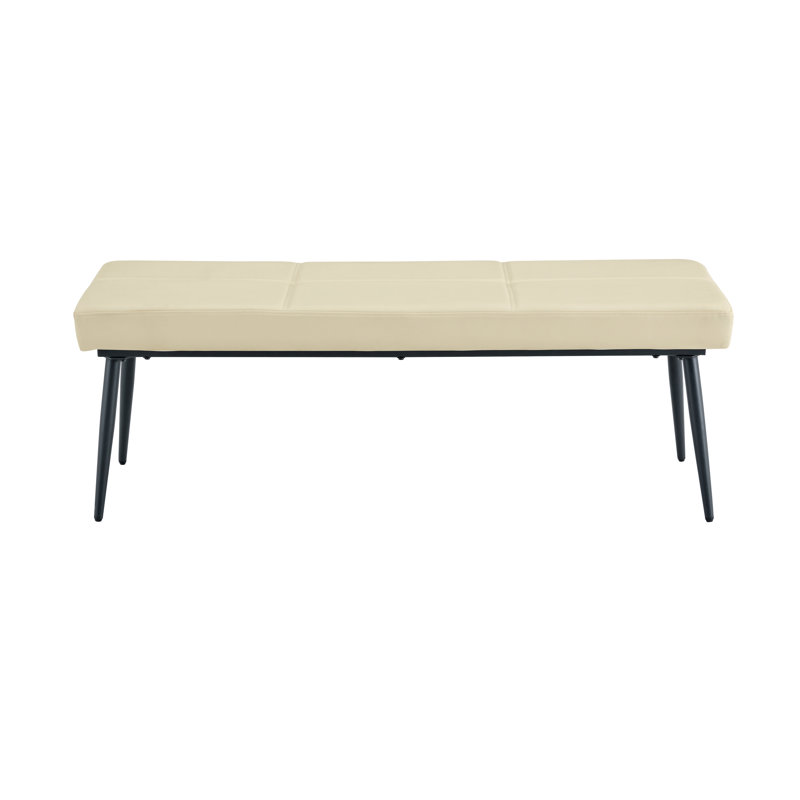 Banc de salle à manger pour 2-3 personnes, revêtu de cuir de qualité supérieure avec éponge haute résilience, renfort de poutre en métal et pieds enduits de jet, blanc cassé