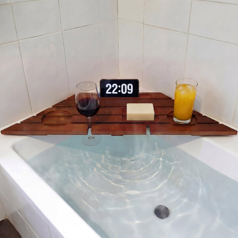 Plateau de baignoire d'angle en bambou de couleur noyer
