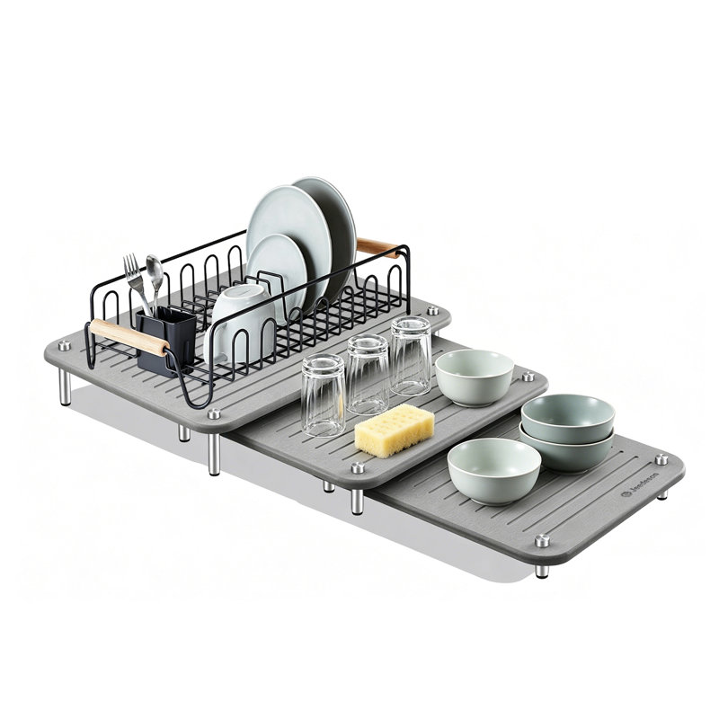 Paquet de 3 tapis de pierre absorbants gris pour diatomes de terre pour comptoir de cuisine et ustensiles