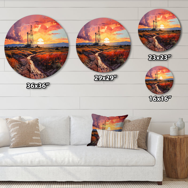 Plateforme de résonnances orange orange - art rond en métal, H 23 po x l 23 po