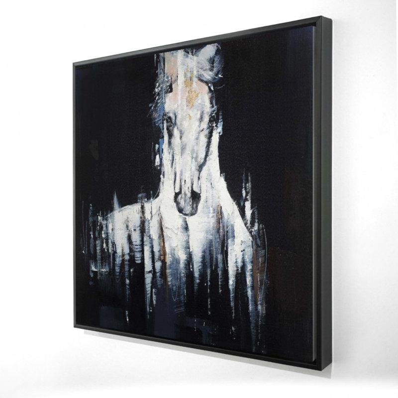 «Cheval blanc abstrait sur fond noir»
