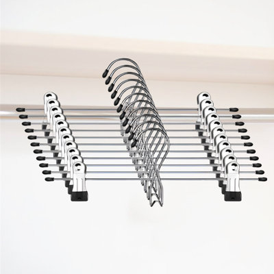 Heavy Duty Skirt Pants Hangers With Clips For College Dorm Decor, Space Saving Stackable Design With Additional Metal Organizer For Storing Jeans, Towels, Skirts, Pants, Ties, And Socks