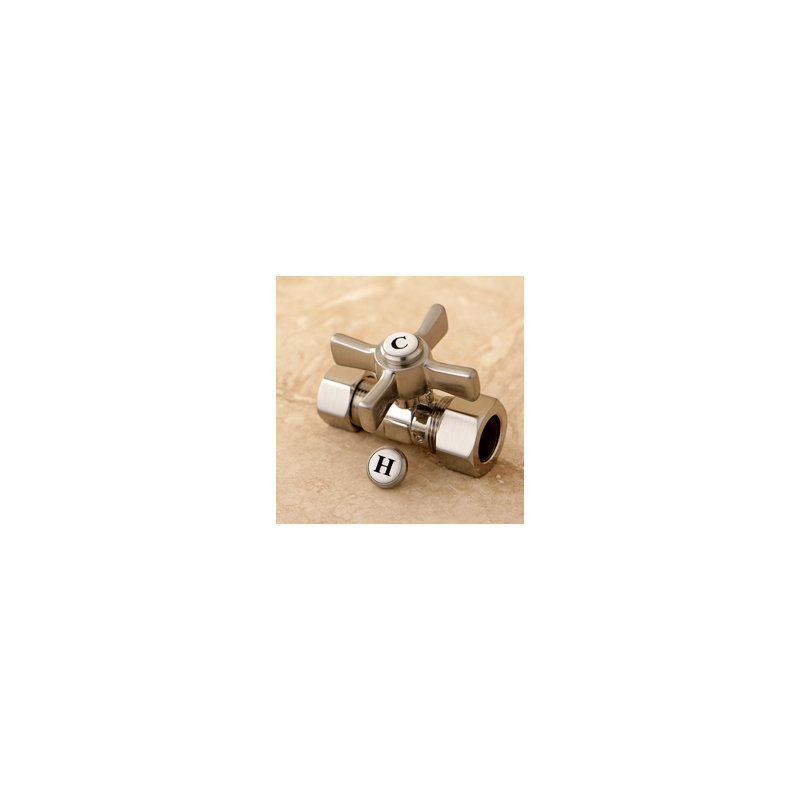 Kingston Brass Millennium 5/8-Inch OD Comp x 1/2-Inch OD Comp Quarter-Turn Straight Stop Valve, Brushed Nickel