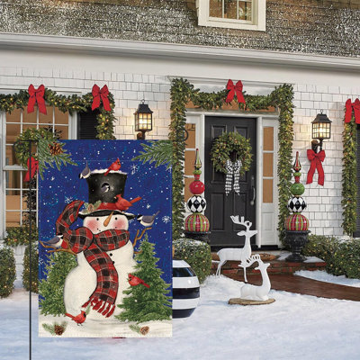 Colorlife Snowman With Scarf Christmas Garden Flag 12X18 Inch Double Sided, Cardinal Winter Farmhouse Yard Outdoor Decorative Flag