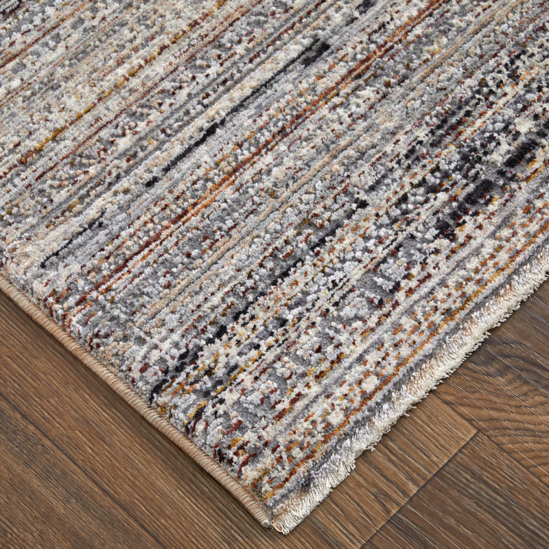 Handmade Polyester Area Rug in Gray, Rectangle 3'9" x 5'9"