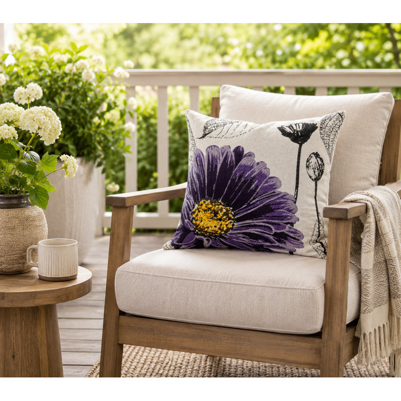 Embroidered Cotton Blend Reversible Throw Pillow, Purple
