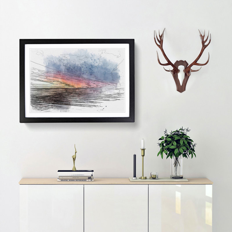 California Sunset in Abstract - Picture Frame Graphic Art Print, 27cm H x 36cm W x 2cm D, Black Framed