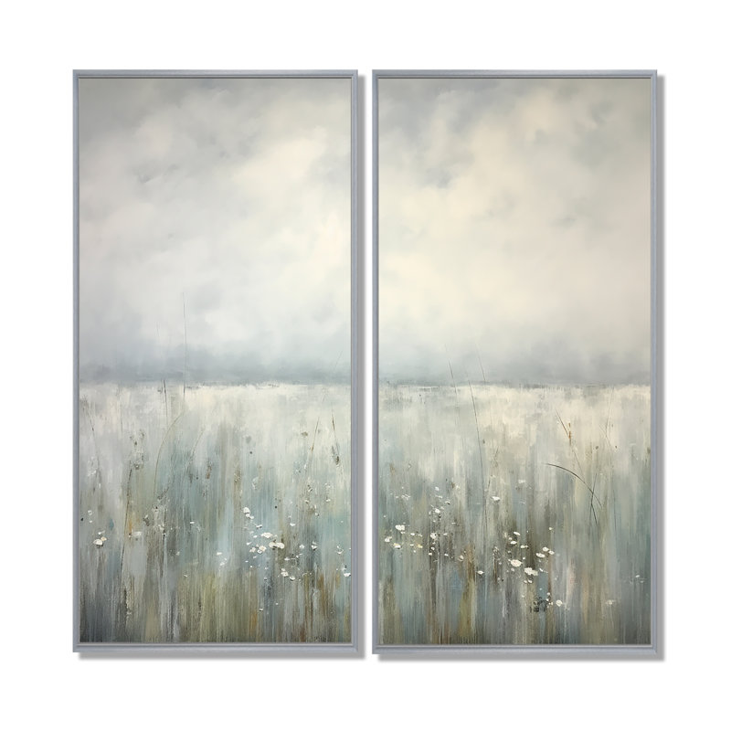 «Meadow Minimalisme Horizon I - paysages prairies, impressions sur toile, H 32 po x l 32 po, Argent argent