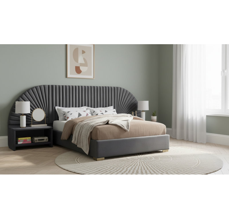 Upholstered Panel Bed, King, Grey Velvet