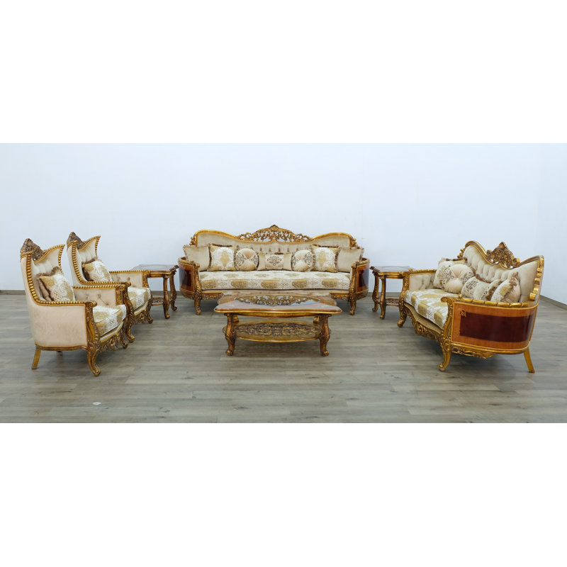 Handcrafted Beige Wood Accent Chair with Tufted Cushions