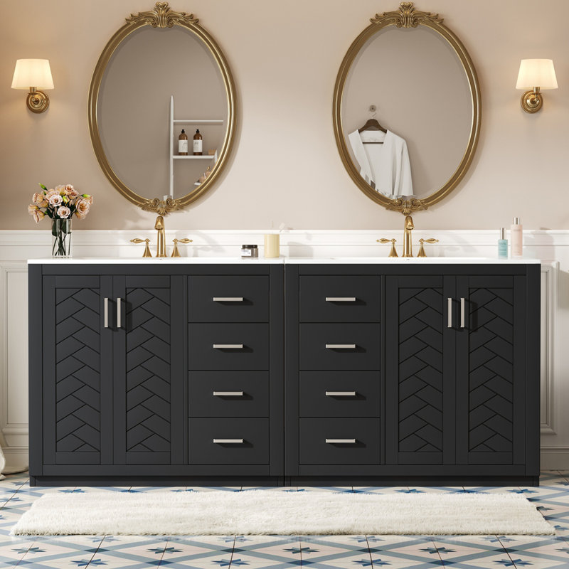 Le meuble-lavabo 72 po avec lavabo en céramique peut être séparé, Noir