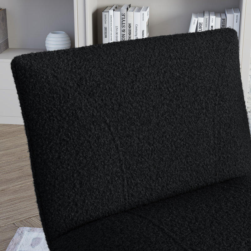 Klara 28.35" W Velvet Slipper Chair with Metal Sled Base, Black Teddy Velvet