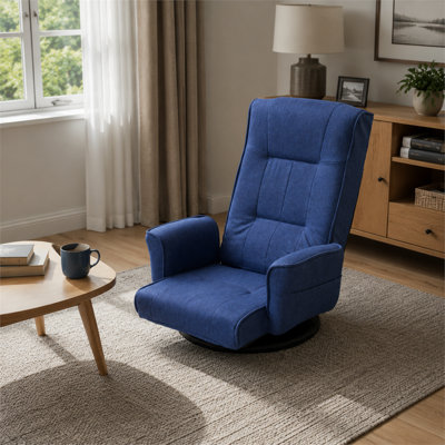 adult blue lounge floor chair with 360 swivel armrests 14 adjustable positions foldable for gaming reading