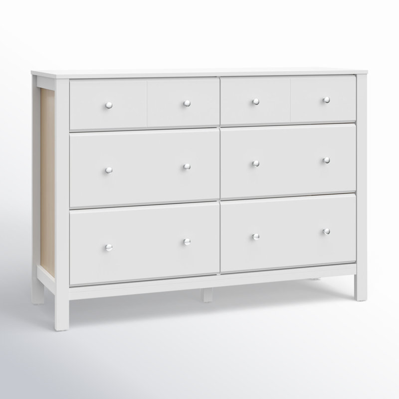 Commode double 6 tiroirs Horizon, Blanc / bois flottant