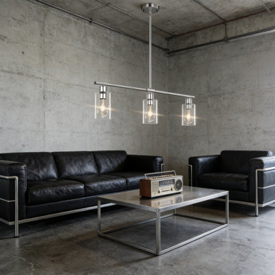 Linear Chandelier Pendant Light Fixture With Glass Shades For Kitchen Island And Dining Room, Adjustable Height Farmhouse Rectangular Hanging Light, 3-Light