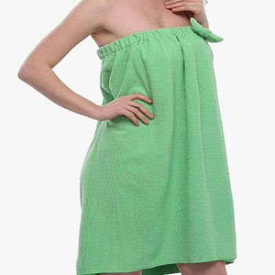 Fruit vert à fines fibres sans bretelles Camisole robe de douche avec nœud papillon réglable fermeture à pression élastique doux et absorbant Robe de bain spa Taille libre
