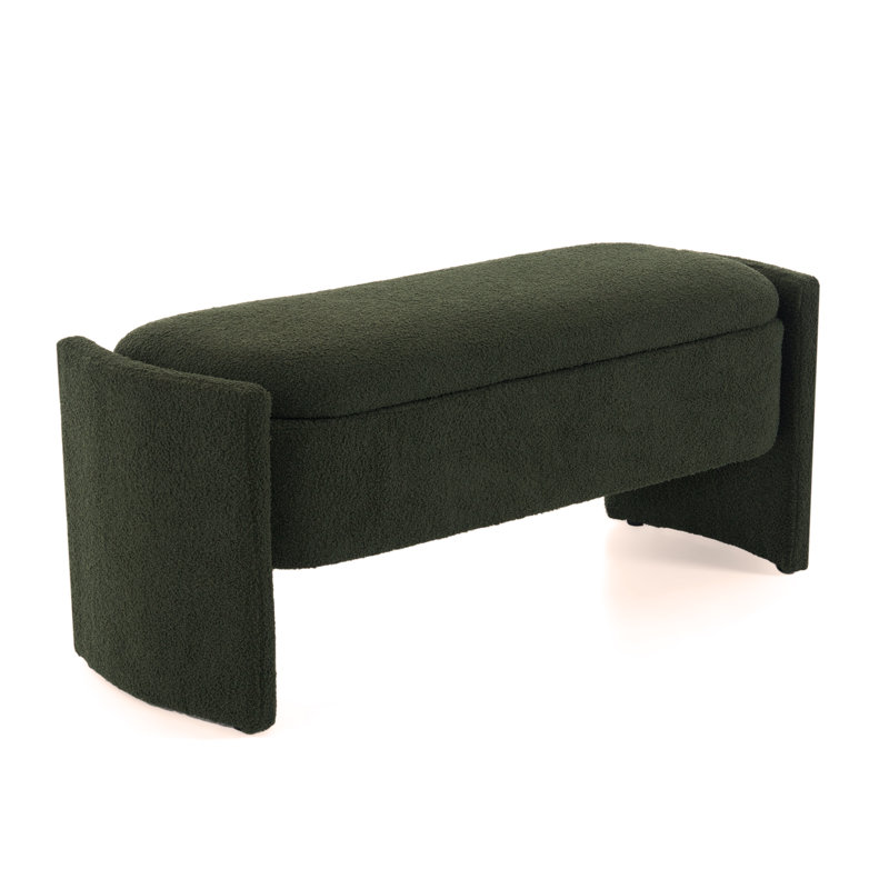 Elegant Dark Green Boucle Long Storage Ottoman Bench
