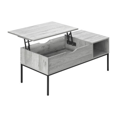 Coffee Table, 42" L, Rectangular, Cocktail, Lift-Top, Grey, Black Metal, Contemporary, Modern