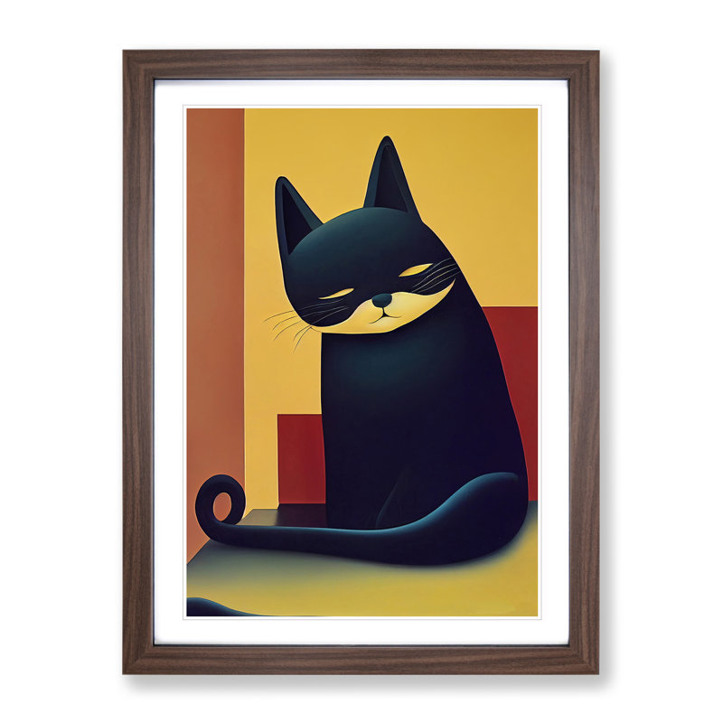 Sitting Cat Abstract - Framed Print, 46cm H x 34cm W x 2cm D, Brown Framed