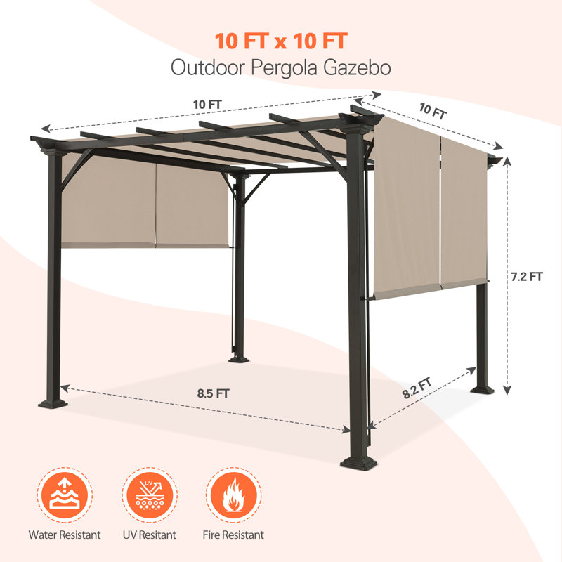 Pergolas d'extérieur 10 pi L 10 pi. Pergola en métal avec auvent