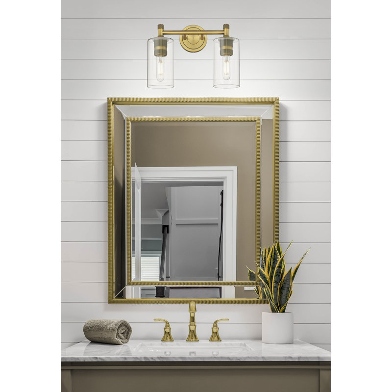 Éclairage pour meuble-lavabo mural 2 lumières Crown Point, Laiton brossé, Clair