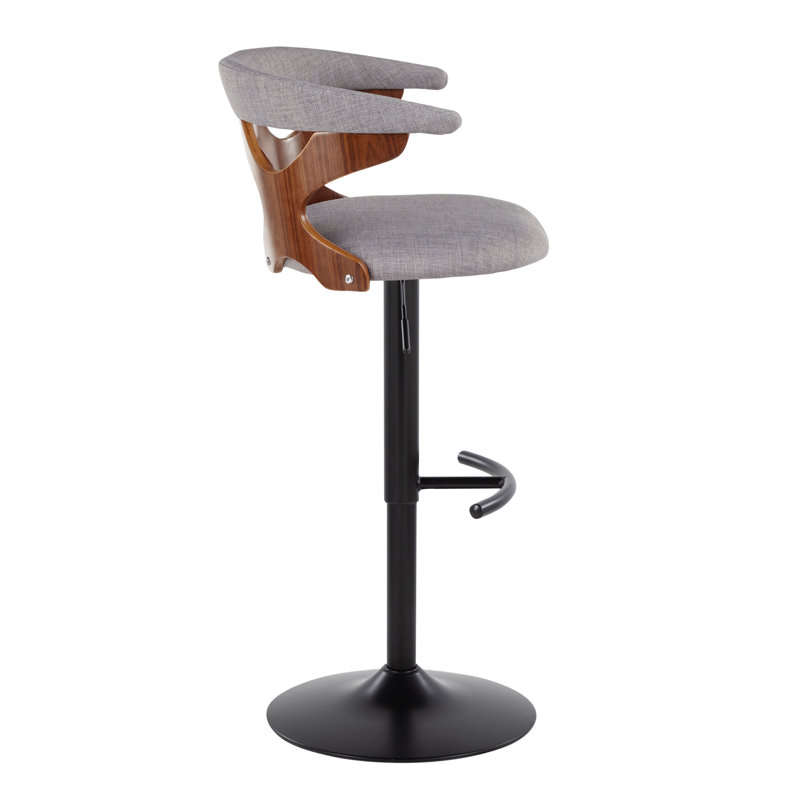 Gray Adjustable Swivel Barstool with Wood and Metal Frame