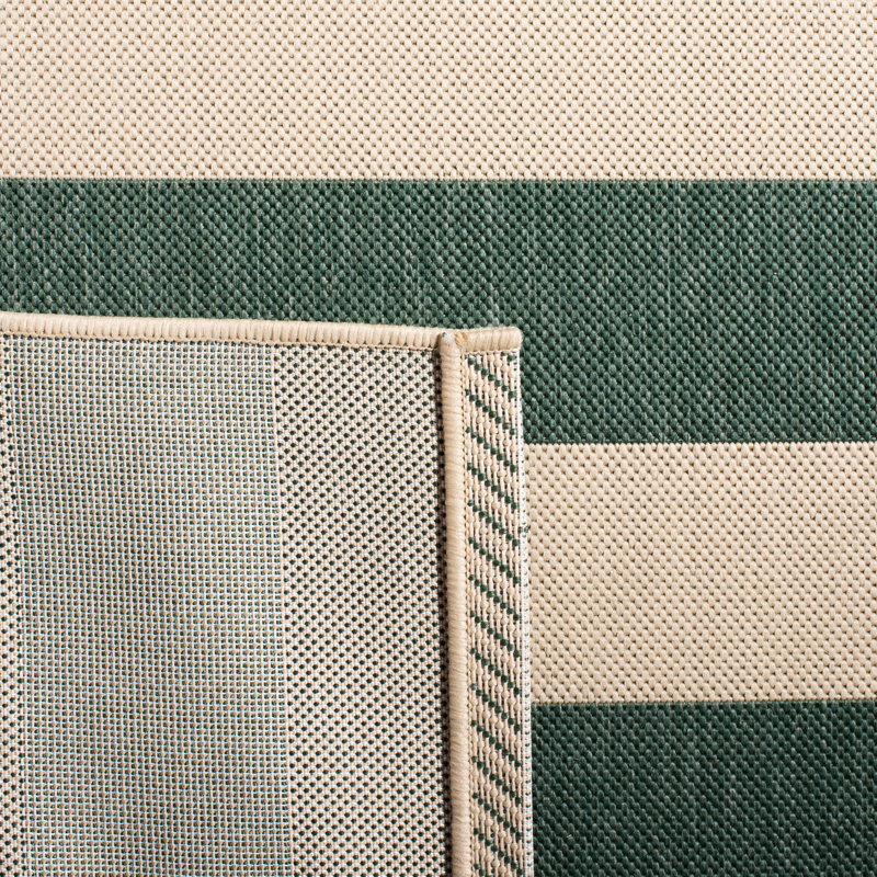 Kempston Striped Beige/Dark Green Outdoor Area Indoor/Outdoor Area Rug, Rectangle 5'3" x 7'7"