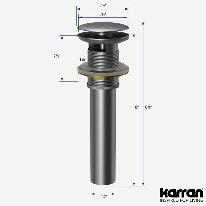 Drain de lavabo de salle de bain escamotable avec trop-plein Karran, Acier inoxydable