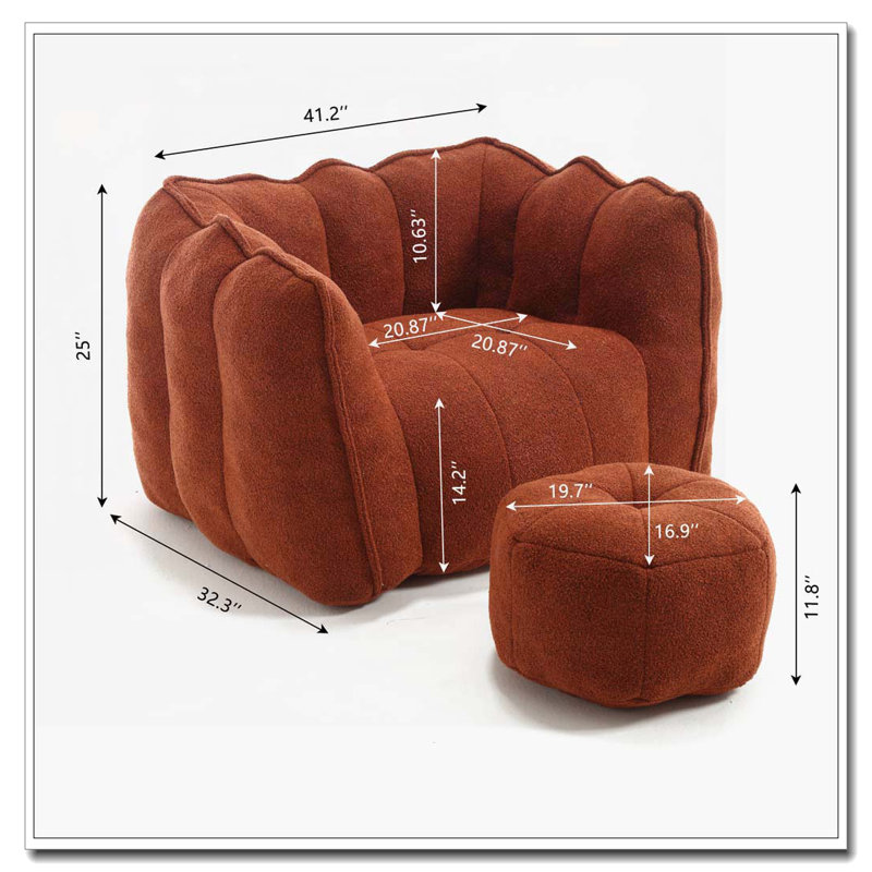 Fauteuil à billes avec repose-pieds en chenille, Brun-rouge